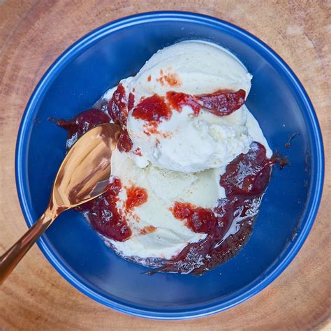 Vanilla Ice Cream With Our Cranberry Mandarin Jam For A Sweet Dessert” Sweet Desserts