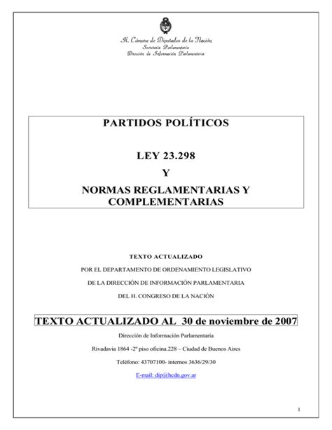 PARTIDOS POLÍTICOS LEY 23 298 Y NORMAS