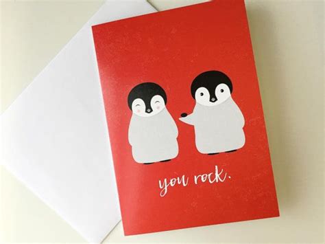 You Rock Penguin Valentines Day Card Love Card Penguin Card Love Cards Cards Etsy