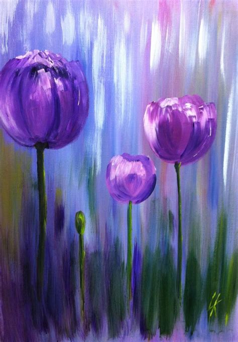 Purple Tulips Easy Flower Painting Acrylic Painting Canvas Simple