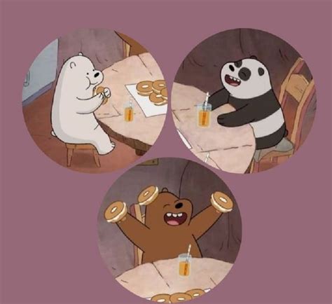 Three Cartoon Pictures Of Bears And Pandas Eating At A Dinner Table