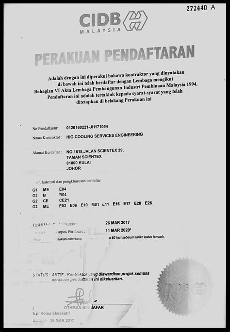 Tingkat 1 & 2., 37 jalan wangsa setia 1, wangsa melawati, 53300 kuala lumpur malaysia. Sijil-sijil Syarikat - higcoolingservicesengineering