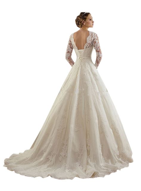 New Vintage White Ivory Long Sleeve Lace Applique Wedding Dresses