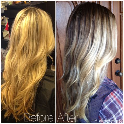 Go lighter to look younger. Before and after: grown out foiled blonde highlights to ...