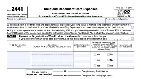 Irs Form 2441 Instructions Child And Dependent Care Expenses