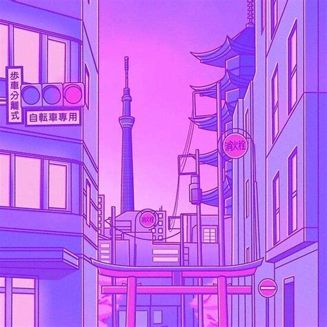 Pastel City Pop Japanese Scenery Lilac Purple Wallpaper Citypop Anime