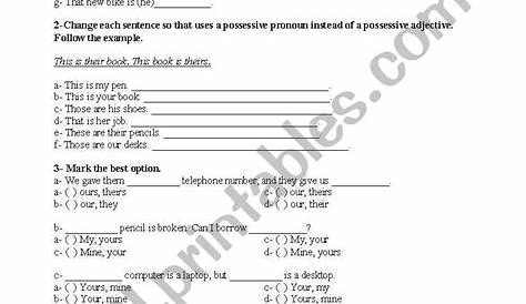 worksheets on possessive pronouns