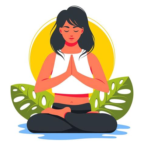Woman In Lotus Position And Meditating In Nature And Leaves Concept