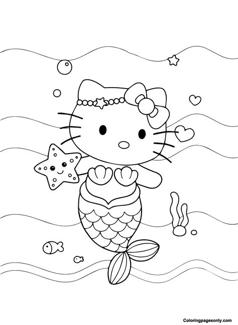 Hello Kitty Mermaid Coloring Pages Printable For Free Download