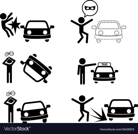 Set Car Accident Icon In Silhouette Style Vector Image