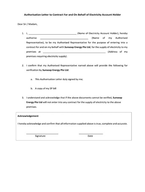 Authorization Letter For Utility Bill Fill And Sign Printable