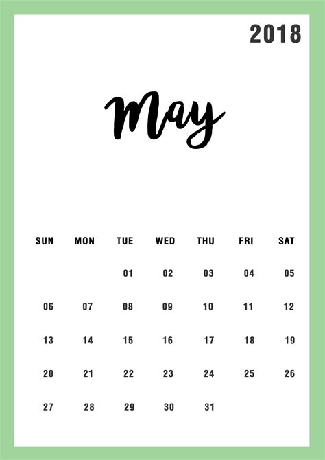 May 2018 Calendar Design Calendar Calendar Design Minimalist
