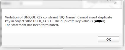 c#  How To Change The UNIQUE KEY CONSTRAINT MessageBox  Stack Overflow