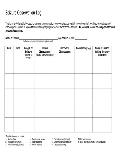 From these, you can already discern the importance of a printable log sheet at work. Seizure Activity Log Sheet - Fill Online, Printable ...
