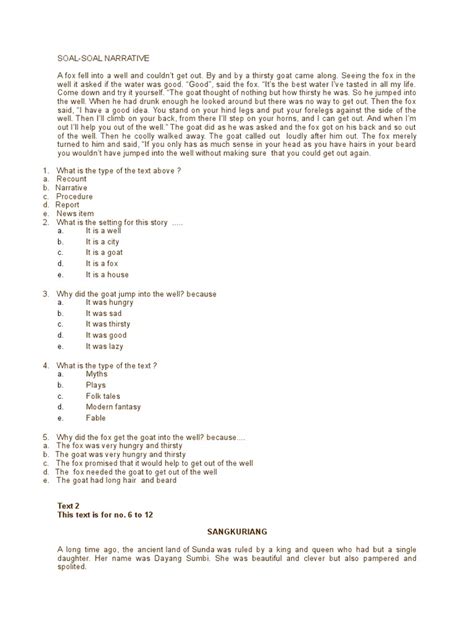 Food is needed to built up new cells and replace the worn out cells. Contoh Soal Narrative Text Sangkuriang Dan Jawabannya