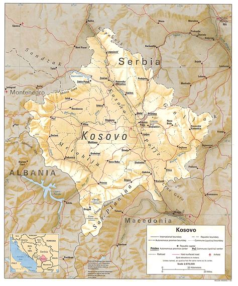 Map Of Kosovo Relief Map Online Maps And Travel