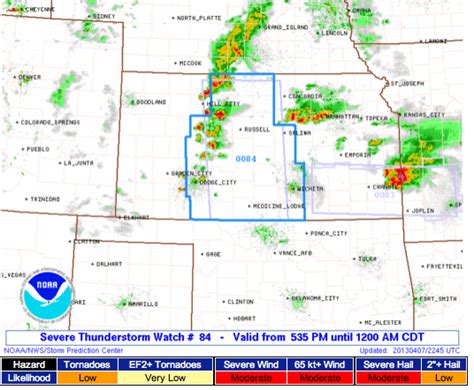 It's also a good idea to have multiple ways to receive a severe thunderstorm warning, if one should be issued for your area. Mike Smith Enterprises Blog: Kansas Severe Thunderstorm Watch