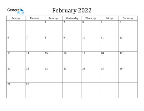 February 2022 Calendar Pdf Word Excel