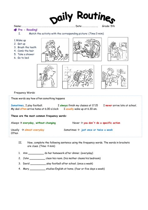 Daily Routines Worksheet For Grade 3 Images
