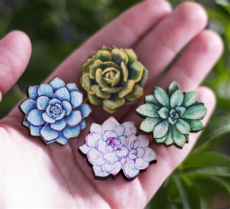 Succulent Wooden Pin Succulent Brooch Plant Wooden Pin Etsy