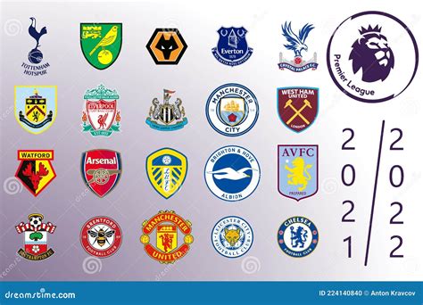Logos Aller Teams Der Englischen Premier League Redaktionelles Bild Illustration Von