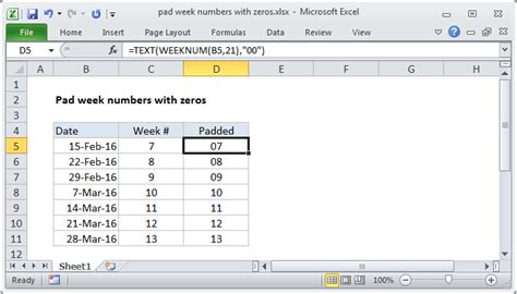 Excel Formula Pad Week Numbers With Zeros Exceljet