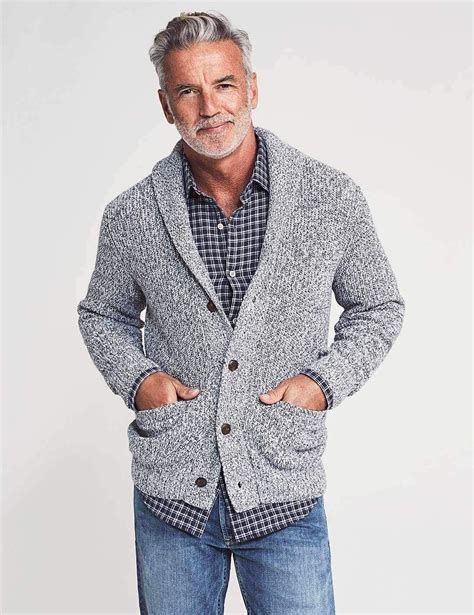Marled Cotton Cardigan Light Gray Rag Casual Clothes For Men Over