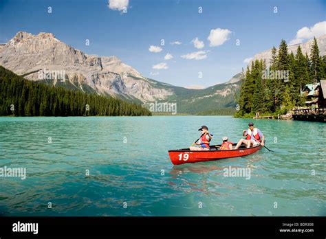 Canoeing On Emerald Lake Yoho National Park Bc Canada Stock Photo