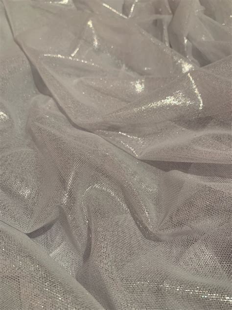 57 White Silver Foil Power Mesh Fabric By The Yard 90 Nylon 10 Spandex Etsy