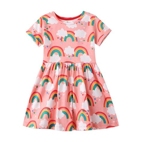 Summer Childrens Rainbow Girls Dresses Cotton Short Sleeve Fashion Hot