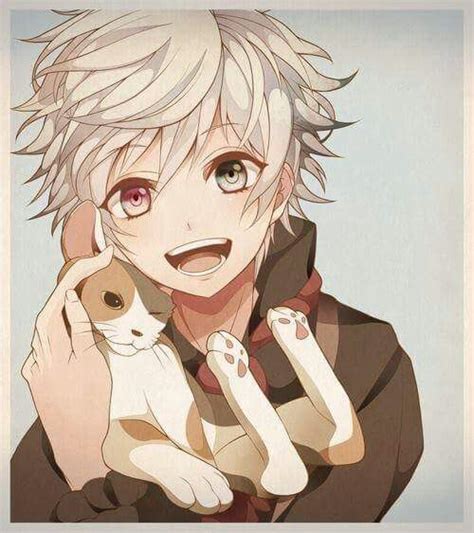 Anime Cute Boy With Blonde Hair And Cat Filmy Animowane