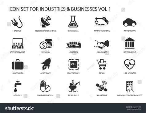 Business Icons And Symbols Of Various Industries Business Sectors