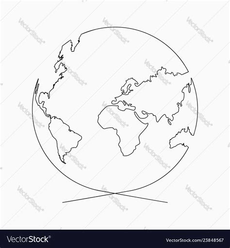 Continuous Line Globe Earth One Line Drawing Vector Image