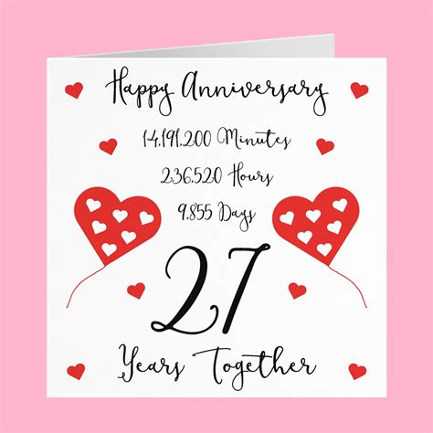 27th Wedding Anniversary Card 27 Years Together Happy Etsy