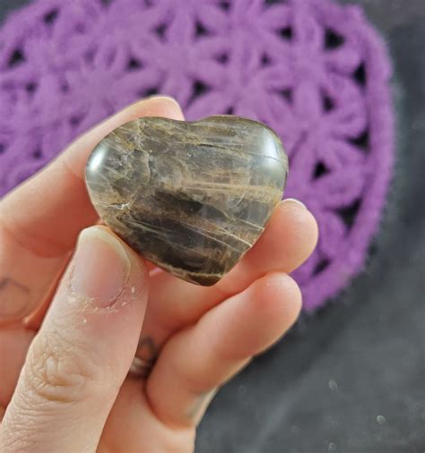 Black Moonstone Pocket Heart Crystals Small Stones Crystal Etsy