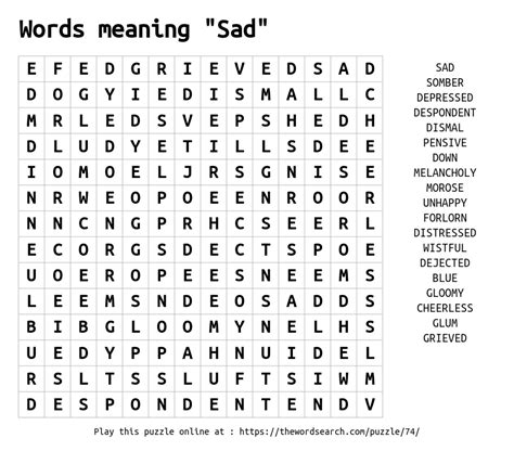 Download Word Search On Words Meaning Sad