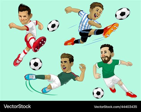 Set Of Soccer Footballer In Cartoon Style Vector Image