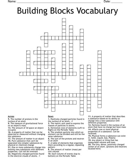 Building Blocks Vocabulary Crossword Wordmint