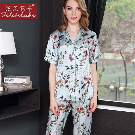 Womens 100 Silk Satin Sexy Cute Floral Print Summer Two Piece Pajamas
