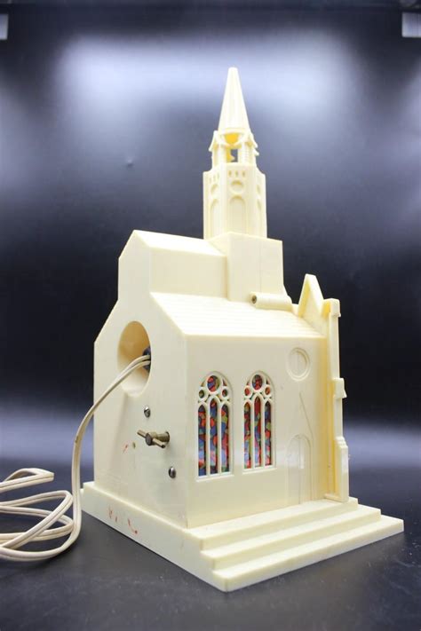 Antique Raylite Electric Corp Light Up Cathedral Church Music Box