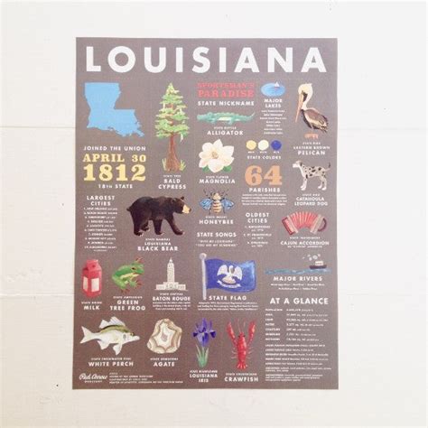 Louisiana State Symbols Art Print Parish Ink