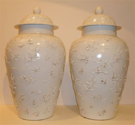 Pair Of Blanc De Chine White Porcelain Cover Jars At 1stdibs