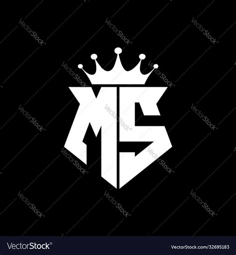 Ms Logo Monogram Shield Shape With Crown Design Vector Image