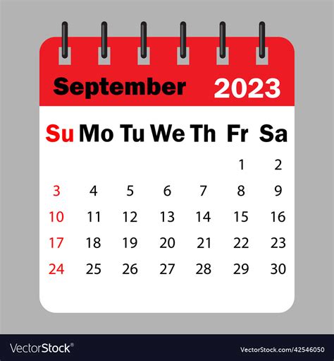 Red Calendar September 2023 On A Spiral Royalty Free Vector