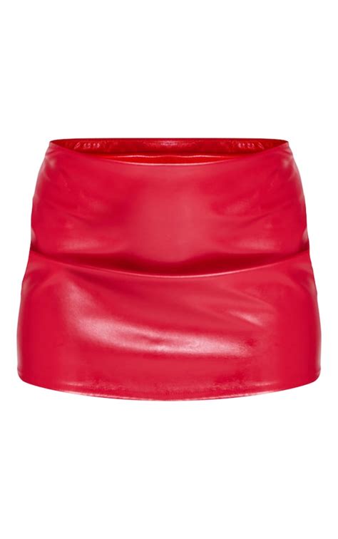 Red Faux Leather Mid Rise Micro Mini Skirt Prettylittlething
