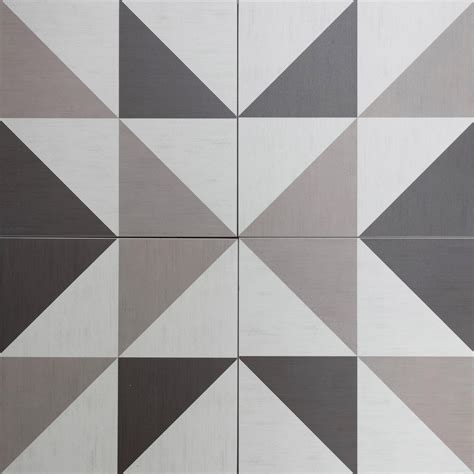 Triangle Style Floor Tiles Encaustic Look Porcelain Tiles Grey Shades