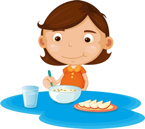 Girl Eating Cereal And Fruit - Girl Eating Breakfast Clipart - Full Size Clipart (#685191 ...