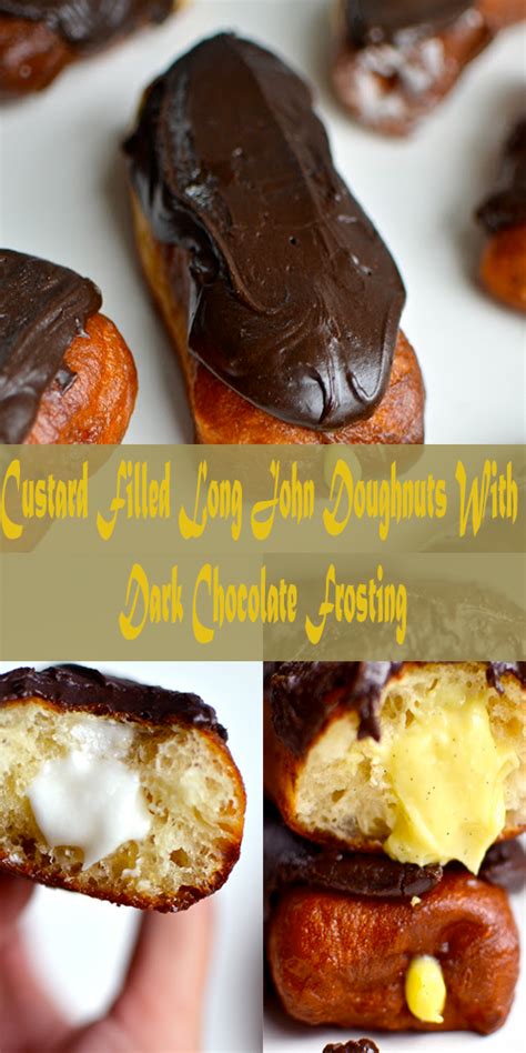 Custard Filled Long John Doughnuts With Dark Chocolate Frosting