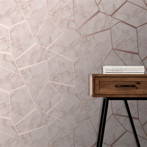Bathroom wallpaper accent wall in restaurant ideas delivery. Fractal Geometric Marble Wallpaper Rose Gold - Fine Decor ...