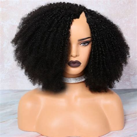 Afro Kinky Curly V Part Wig Human Hair Brazilian Virgin V Part Wigs For Women